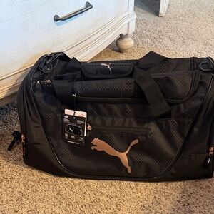 Puma Black Duffel Bag with Rose Gold Logo Accent